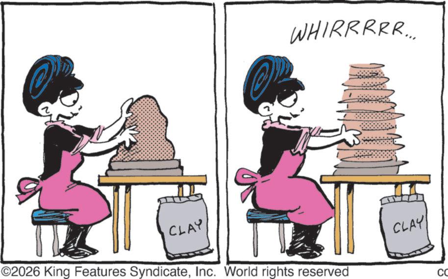 Line art OCR: WHIRRRRR... CLAY ©2026 King Features SyndicateInc. World rights reserved CLAY CO WHIRRRRR ... CLAY © 2026 King Features SyndicateInc. World rights reserved CLAY CO