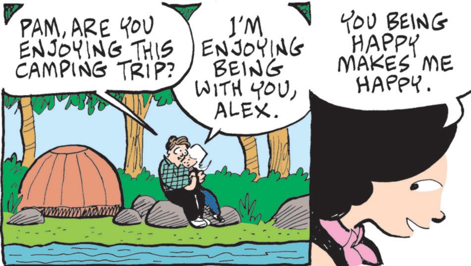 Fiction OCR: PAMARE YOU I'M ENJOYING THIS ENJOYING CAMPING TRIP? BEING WITH YOUALEX. YOU BEING HAPPY MAKES ME HAPPY. PAMARE YOU I'M ENJOYING THIS ENJOYING CAMPING TRIP ? BEING WITH YOUALEX . YOU BEING HAPPY MAKES ME HAPPY .