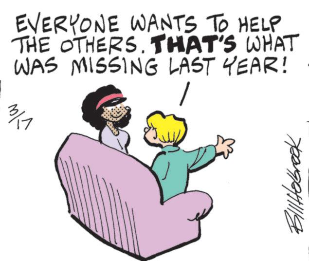 Animated cartoon OCR: EVERYONE WANTS TO HELP THE OTHERS. THAT'S WHAT WAS MISSING LAST YEAR! 3/11 ? Billttelbrook EVERYONE WANTS TO HELP THE OTHERS . THAT'S WHAT WAS MISSING LAST YEAR ! 3/11 ? Billttelbrook