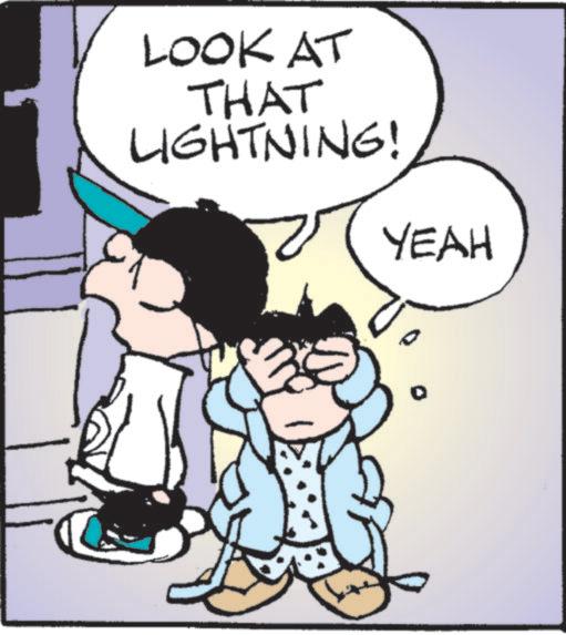Photo caption OCR: LOOK AT THAT LIGHTNING! YEAH 0 LOOK AT THAT LIGHTNING ! YEAH 0