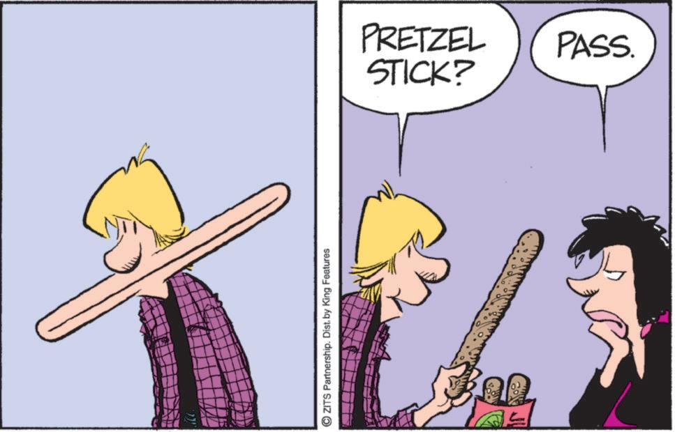 Fiction OCR: ZITS Partnership. Dist. by King Features PRETZEL PASS. STICK? ZITS Partnership . Dist . by King Features PRETZEL PASS . STICK ?