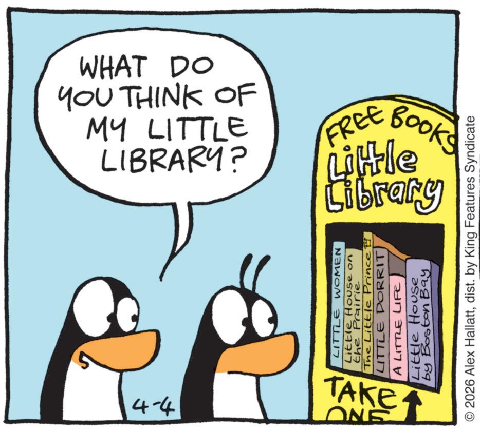 Animated cartoon OCR: LIBRARY? MY LITTLE YOU THINK OF WHAT DO FREE Books Little 4-4 SINO TAKE LITTLE WOMEN Little House on the Prairie The Little Prince LITTLE DORRIT A LITTLE LIFE Little House by Boston Bay Library O2026 Alex Hallattdist. by King Features Syndicate LIBRARY ? MY LITTLE YOU THINK OF WHAT DO FREE Books Little 4-4 SINO TAKE LITTLE WOMEN Little House on the Prairie The Little Prince LITTLE DORRIT A LITTLE LIFE Little House by Boston Bay Library O2026 Alex Hallattdist . by King Features Syndicate