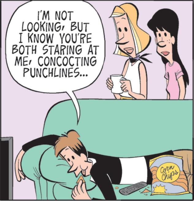 Comics OCR: I'M NOT LOOKINGBUT I KNOW YOU'RE BOTH STARING AT MECONCOCTING PUNCHLINES... 0 Corn Chips I'M NOT LOOKINGBUT I KNOW YOU'RE BOTH STARING AT MECONCOCTING PUNCHLINES ... 0 Corn Chips