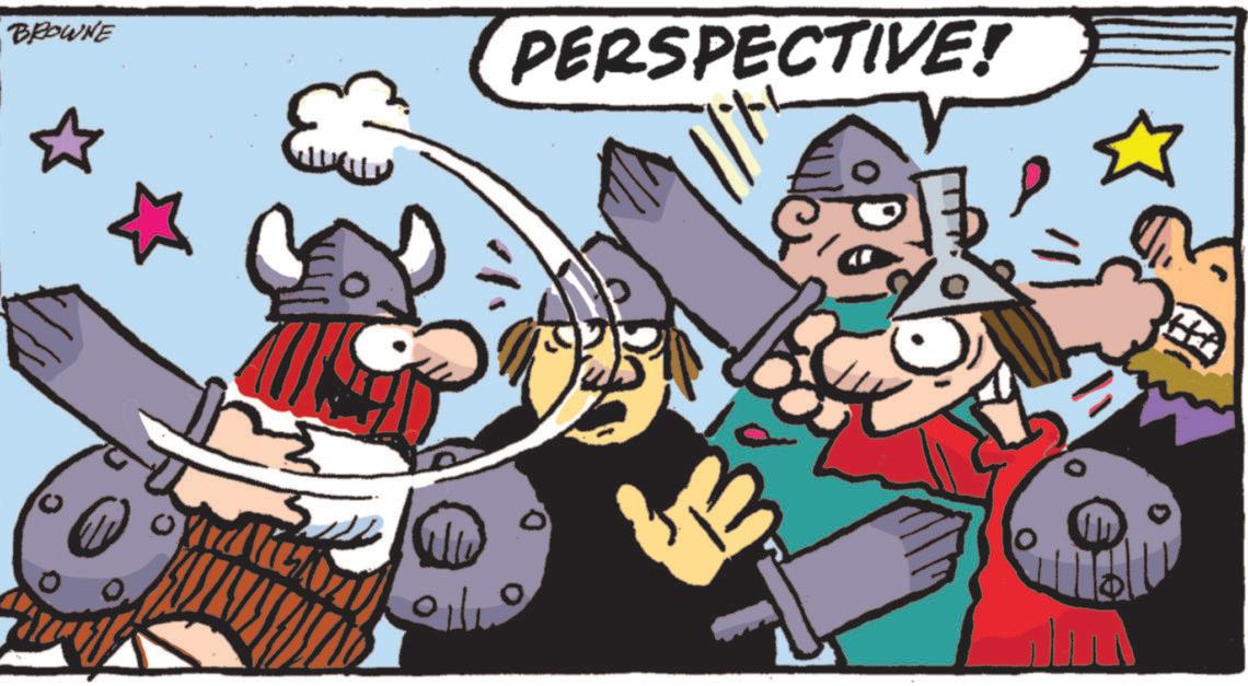 Animated cartoon OCR: BROWNE PERSPECTIVE! ? BROWNE PERSPECTIVE ! ?