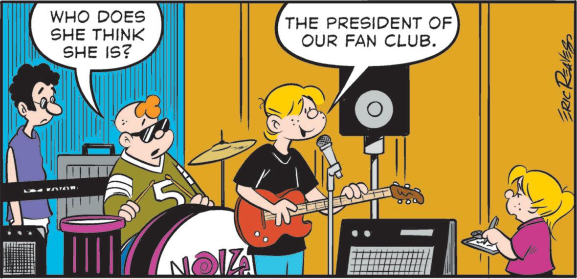 Fiction OCR: WHO DOES SHE THINK SHE IS? THE PRESIDENT OF OUR FAN CLUB. NOIA ERIC REAVES WHO DOES SHE THINK SHE IS ? THE PRESIDENT OF OUR FAN CLUB . NOIA ERIC REAVES