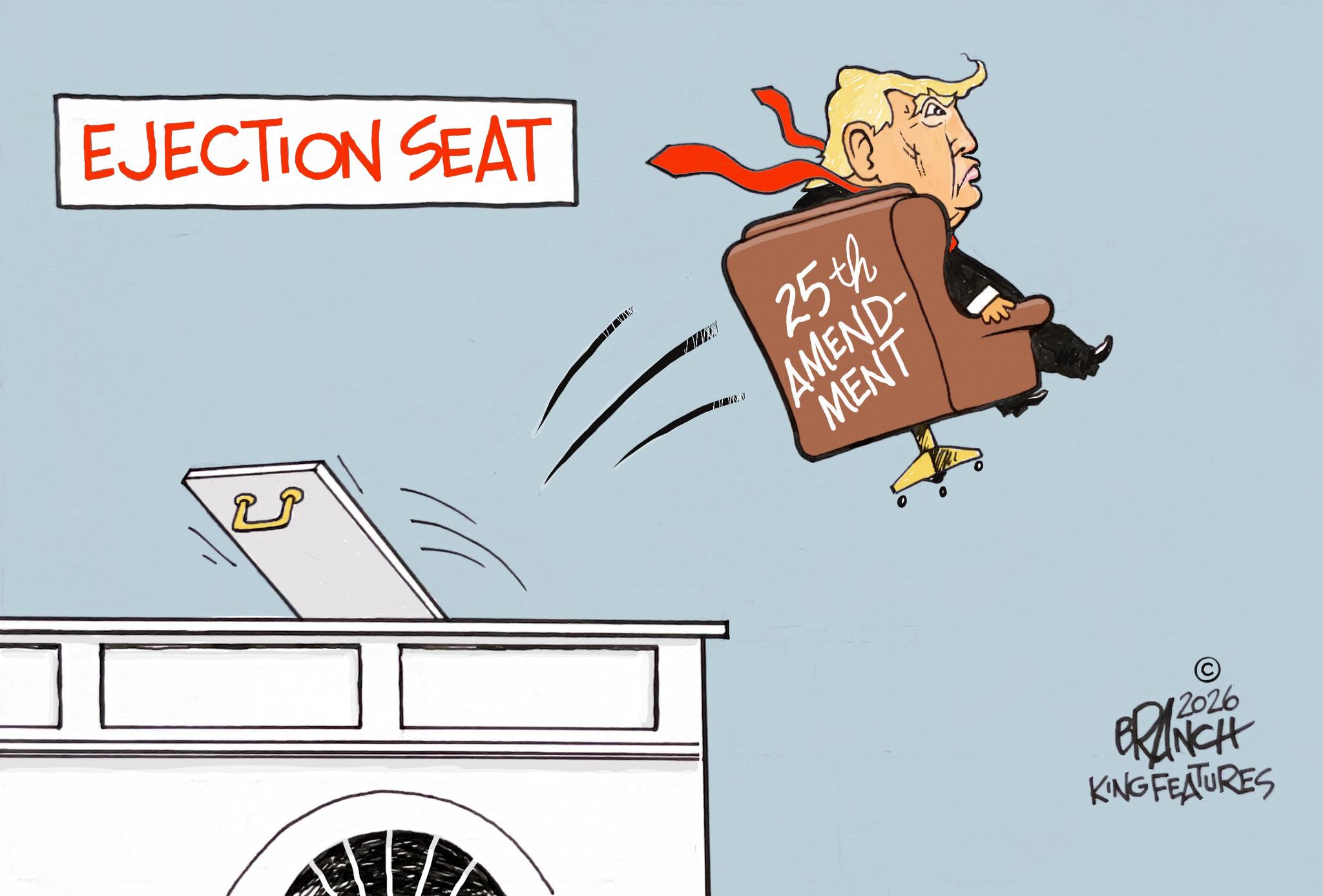 Graphic design OCR: EJECTION SEAT 25th AMEND- MENT © 2026 BRANCH KING FEATURES EJECTION SEAT 25th AMEND- MENT © 2026 BRANCH KING FEATURES