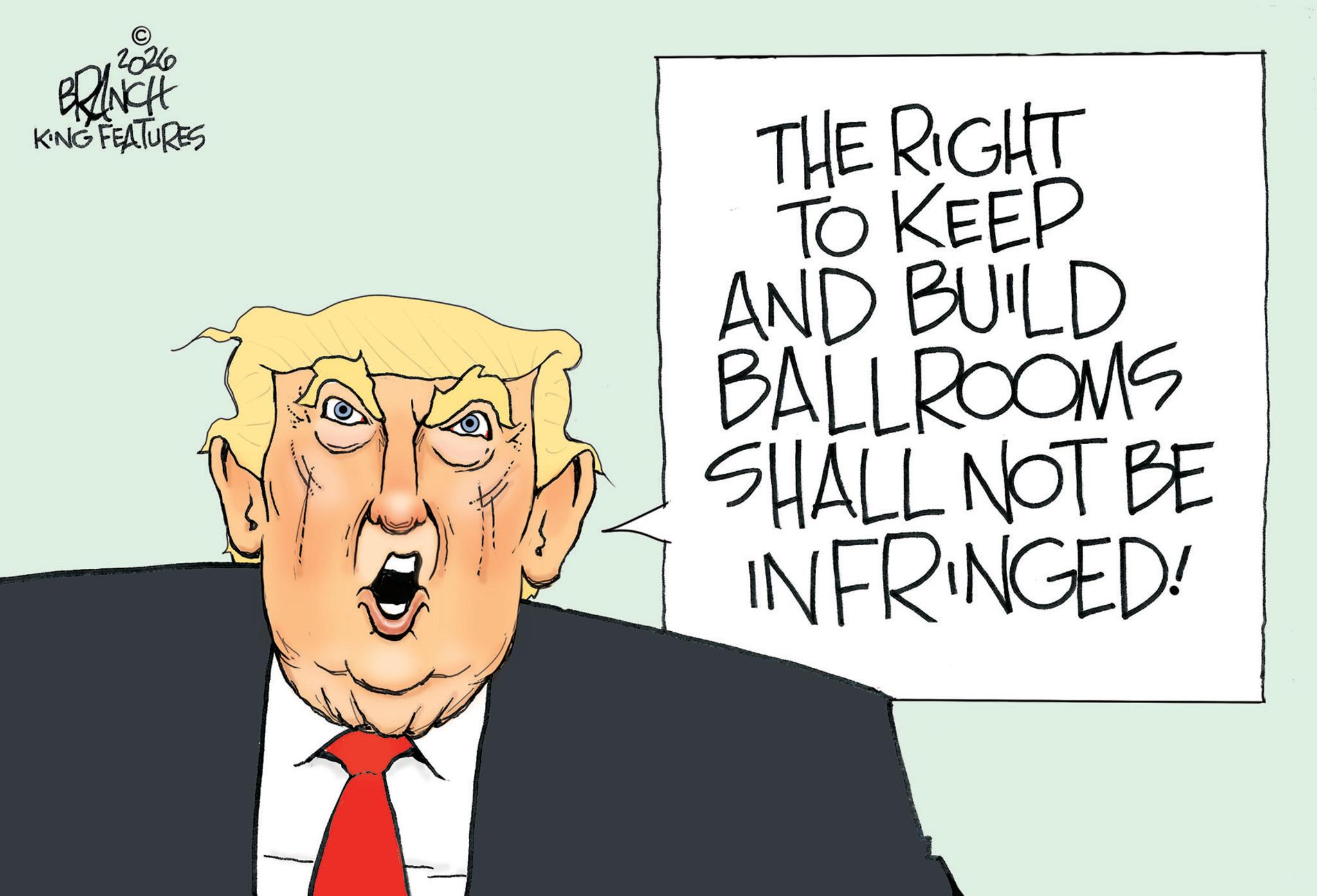 Animation OCR: 2026 BRANCH KING FEATURES THE RIGHT TO KEEP AND BUILD BALLROOMS SHALL NOT BE INFRINGED! 2026 BRANCH KING FEATURES THE RIGHT TO KEEP AND BUILD BALLROOMS SHALL NOT BE INFRINGED !