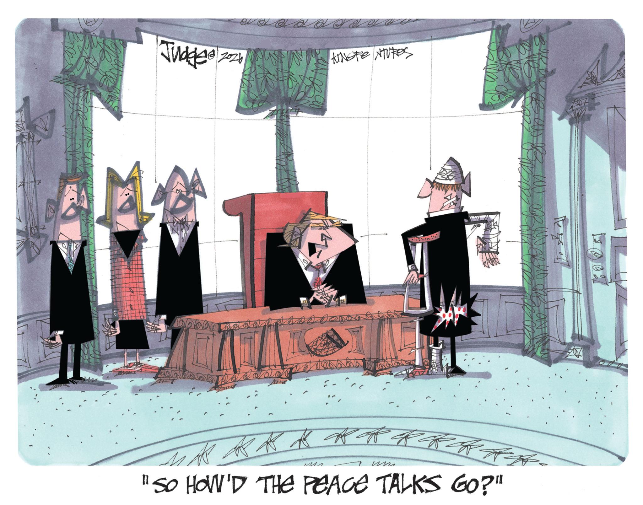 Animation OCR: Judge 10/2026. u k k k k R R R R "SO HOW'D THE PEACE TALKS GO?" Judge 10/2026 . u k k k k R R R R " SO HOW'D THE PEACE TALKS GO ? "