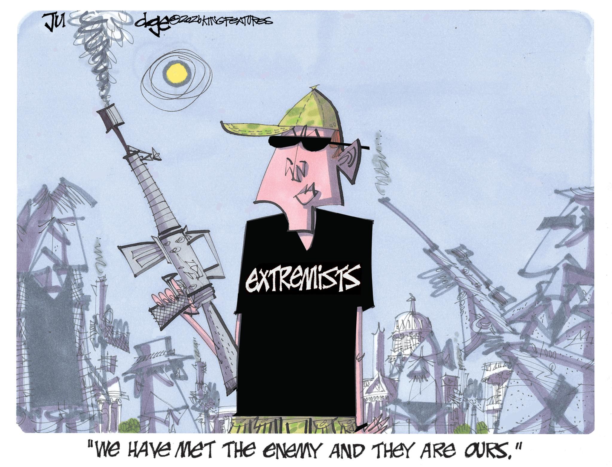 Animation OCR: Ju dege SZOZOKING FEATURES EXTREMISTS 336ñ39«? "WE HAVE MET THE ENEMY AND THEY ARE OURS." 000 Ju dege SZOZOKING FEATURES EXTREMISTS 336ñ39 « ? " WE HAVE MET THE ENEMY AND THEY ARE OURS . " 000