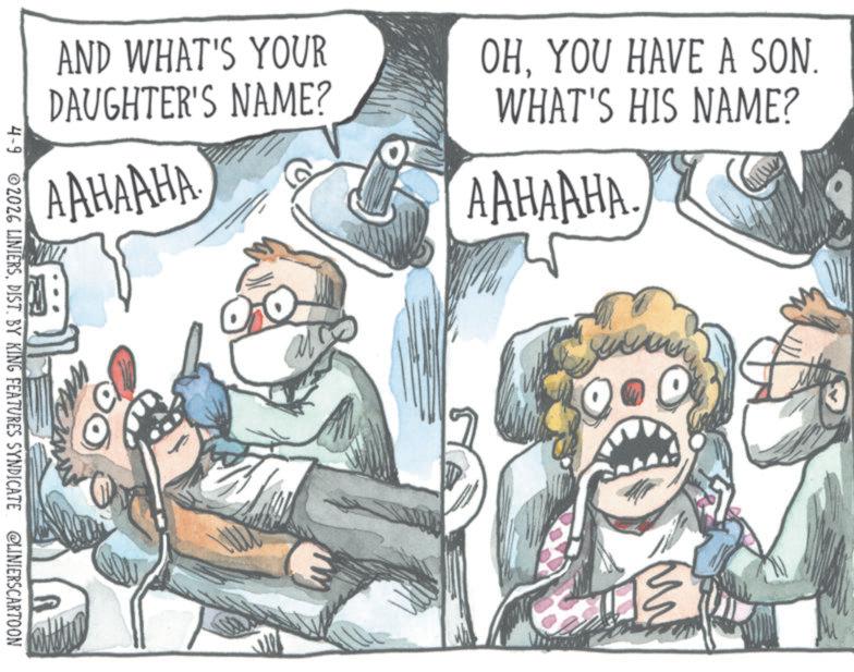 Animated cartoon OCR: AND WHAT'S YOUR DAUGHTER'S NAME? AAHAAHA OHYOU HAVE A SON. WHAT'S HIS NAME? ???????. 4-92026 LINIERSDIST. BY KING FEATURES SYNDICATE @LINIERSCARTOON AND WHAT'S YOUR DAUGHTER'S NAME ? AAHAAHA OHYOU HAVE A SON . WHAT'S HIS NAME ? ??????? . 4-92026 LINIERSDIST . BY KING FEATURES SYNDICATE @LINIERSCARTOON