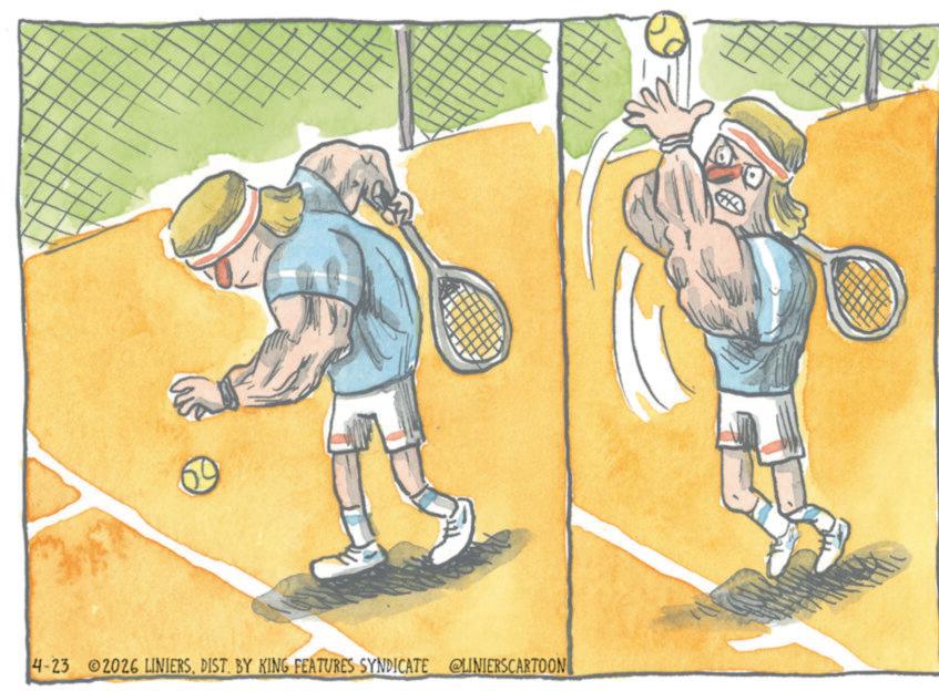 Racket OCR: 69 4-23 2026 LINIERSDIST. BY KING FEATURES SYNDICATE @LINIERSCARTOON 69 4-23 2026 LINIERSDIST . BY KING FEATURES SYNDICATE @LINIERSCARTOON