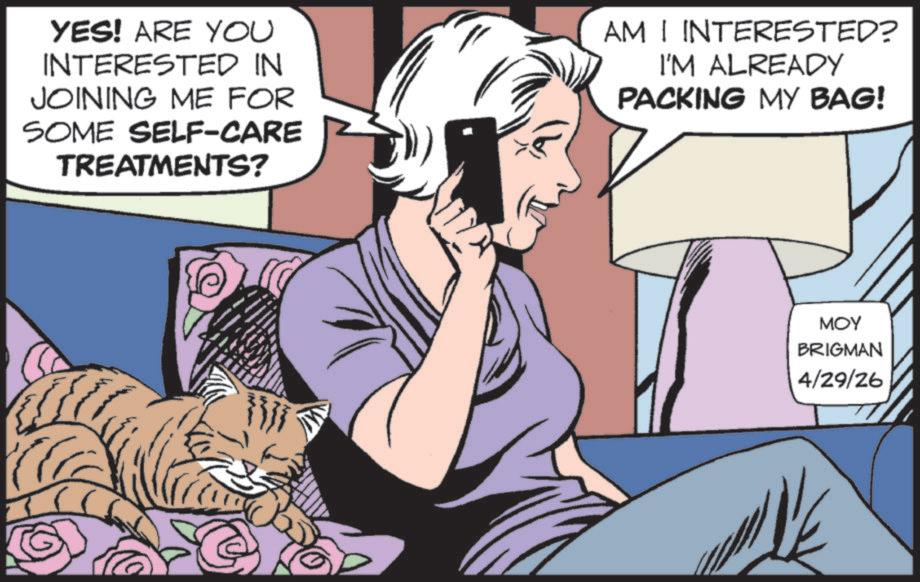 Hearing OCR: YES! ARE YOU INTERESTED IN JOINING ME FOR SOME SELF-CARE TREATMENTS? AM I INTERESTED? I'M ALREADY PACKING MY BAG! MOY BRIGMAN 4/29/26 YES ! ARE YOU INTERESTED IN JOINING ME FOR SOME SELF - CARE TREATMENTS ? AM I INTERESTED ? I'M ALREADY PACKING MY BAG ! MOY BRIGMAN 4/29/26