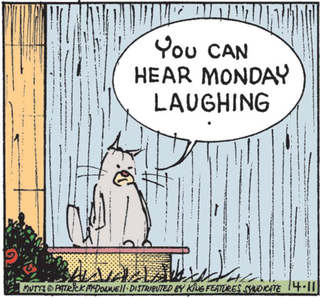 Whiskers OCR: ?? You CAN HEAR MONDAY LAUGHING D MUTTS PATRICK MCDONNELL DISTRIBUTED BY KING FEATURES SYNDICATE ?? You CAN HEAR MONDAY LAUGHING D MUTTS PATRICK MCDONNELL DISTRIBUTED BY KING FEATURES SYNDICATE