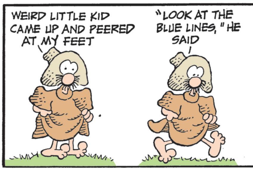 Graphics OCR: WEIRD LITTLE KID CAME UP AND PEERED AT MY FEET "LOOK AT THE BLUE LINES"HE SAID WILL WEIRD LITTLE KID CAME UP AND PEERED AT MY FEET " LOOK AT THE BLUE LINES" HE SAID WILL