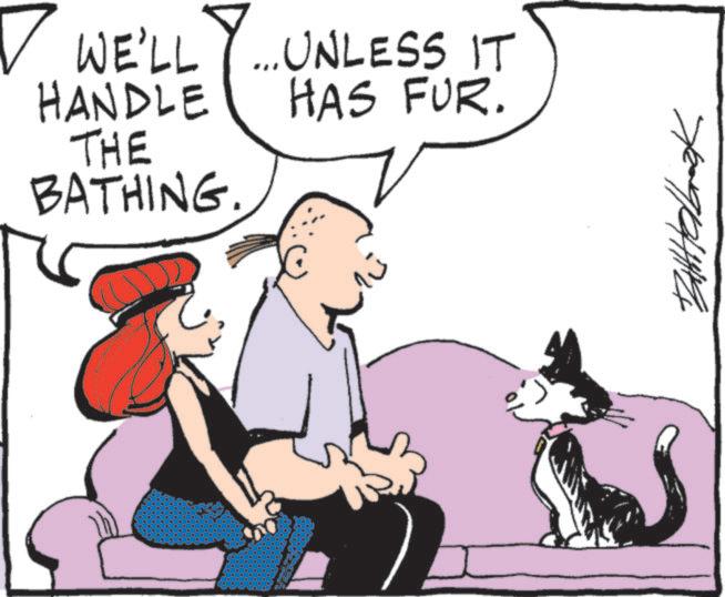 Tail OCR: WE'LL HANDLE ... UNLESS IT HAS FUR. THE BATHING. ??????? WE'LL HANDLE ... UNLESS IT HAS FUR . THE BATHING . ???????