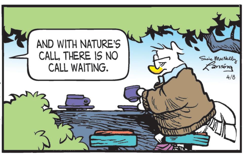 Bird OCR: AND WITH NATURE'S CALL THERE IS NO CALL WAITING. Susie MacNelly Lansing 4/8 AND WITH NATURE'S CALL THERE IS NO CALL WAITING . Susie MacNelly Lansing 4/8