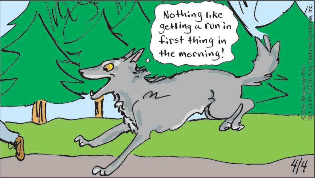 Fictional character OCR: ?? Nothing like getting a run in first thing in the morning! 4/4 ©2026 Stephanie Piro SIX CHIX 2026 King Features SyndicateInc. ?? Nothing like getting a run in first thing in the morning ! 4/4 © 2026 Stephanie Piro SIX CHIX 2026 King Features Syndicate