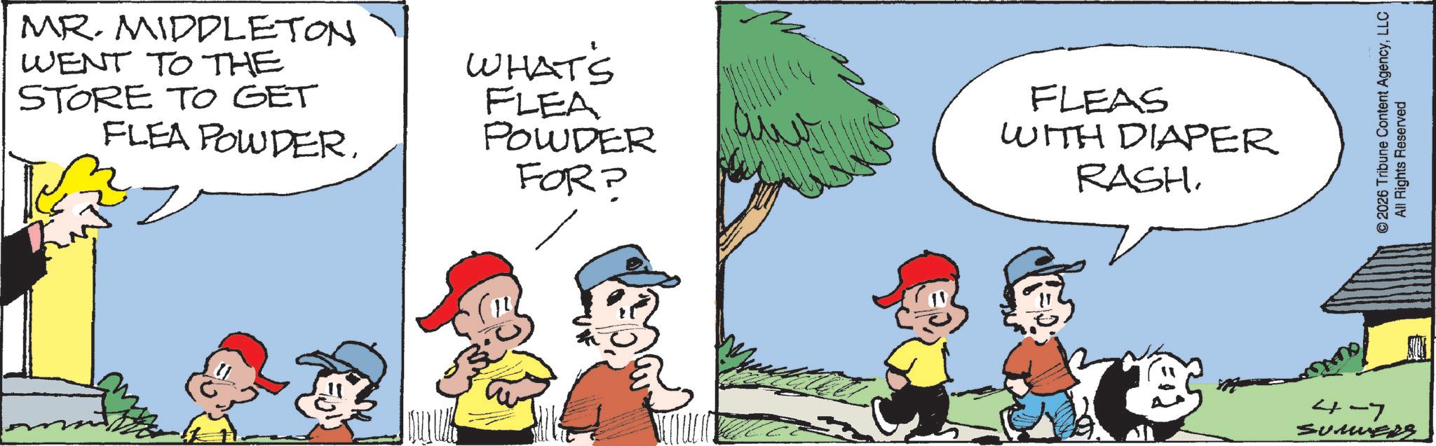 Gesture OCR: MR. MIDDLETON WENT TO THE STORE TO GET FLEA POWDER. WHAT'S FLEA POWDER FOR? FLEAS WITH DIAPER RASH. 4-7 Summers © 2026 Tribune Content AgencyLLC All Rights Reserved MR . MIDDLETON WENT TO THE STORE TO GET FLEA POWDER . WHAT'S FLEA POWDER FOR ? FLEAS WITH DIAPER RASH . 4-7 Summers © 2026 Tribune Content AgencyLLC All Rights Reserved