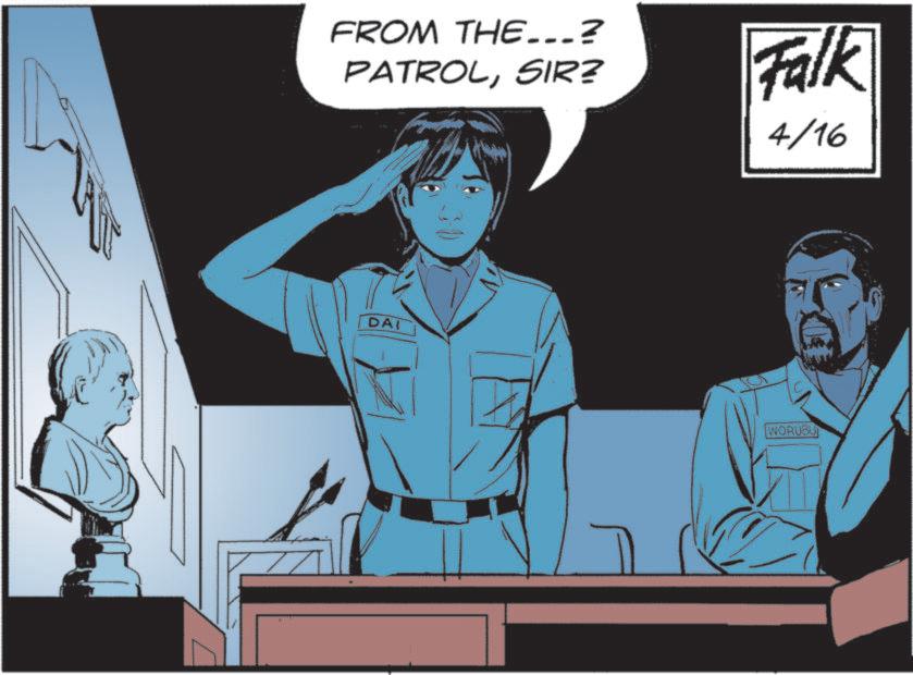 Animated cartoon OCR: FROM THE...? PATROLSIR? Falk DAT 4/16 WORUBU FROM THE ... ? PATROLSIR ? Falk DAT 4/16 WORUBU