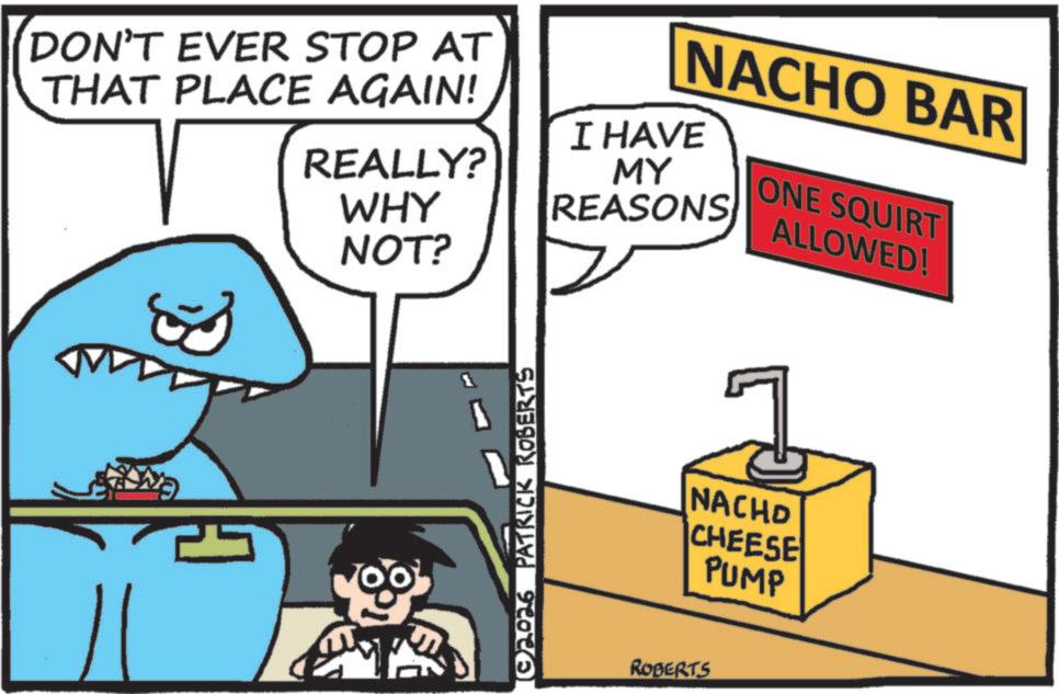 Graphic design OCR: DON'T EVER STOP AT THAT PLACE AGAIN! 3 NACHO BAR I HAVE REALLY? WHY NOT? MY REASONS ONE SQUIRT ALLOWED! 02026 PATRICK ROBERTS NACHD CHEESE PUMP ROBERTS DON'T EVER STOP AT THAT PLACE AGAIN ! 3 NACHO BAR I HAVE REALLY ? WHY NOT ? MY REASONS ONE SQUIRT ALLOWED ! 02026 PATRICK ROBERTS NACHD CHEESE PUMP ROBERTS
