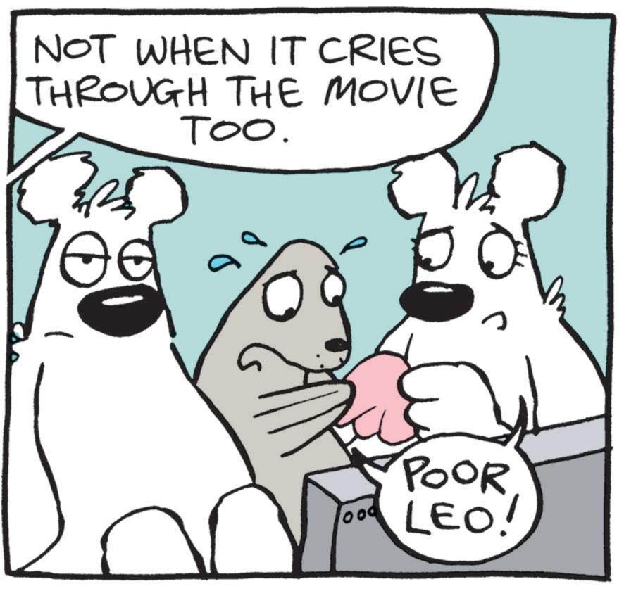 Animated cartoon OCR: NOT WHEN IT CRIES THROUGH THE MOVIE TOO. 335 009 POOR LEO! NOT WHEN IT CRIES THROUGH THE MOVIE TOO . 335 009 POOR LEO !