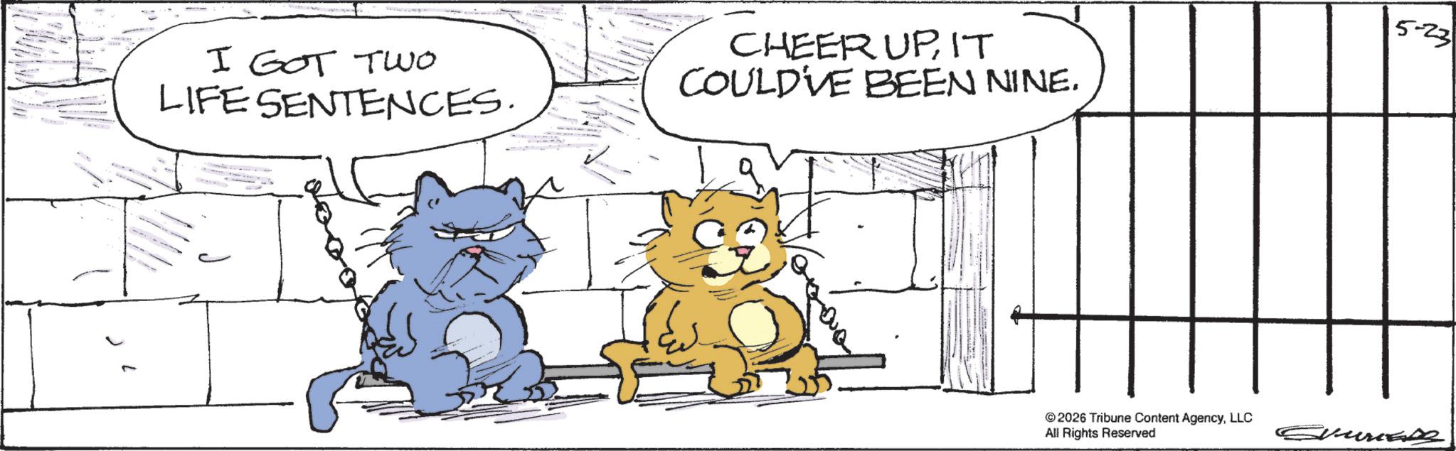 Fiction OCR: I GOT TWO LIFE SENTENCES. CHEER UPIT COULD'VE BEEN NINE. 5-23 2026 Tribune Content AgencyLLC All Rights Reserved I GOT TWO LIFE SENTENCES . CHEER UPIT COULD'VE BEEN NINE . 5-23 2026 Tribune Content AgencyLLC All Rights Reserved