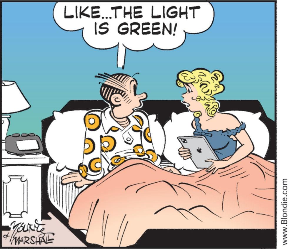 Animated cartoon OCR: f Yourite MARSHAL LIKE...THE LIGHT IS GREEN! www.Blondie.com f Yourite MARSHAL LIKE ... THE LIGHT IS GREEN ! www.Blondie.com