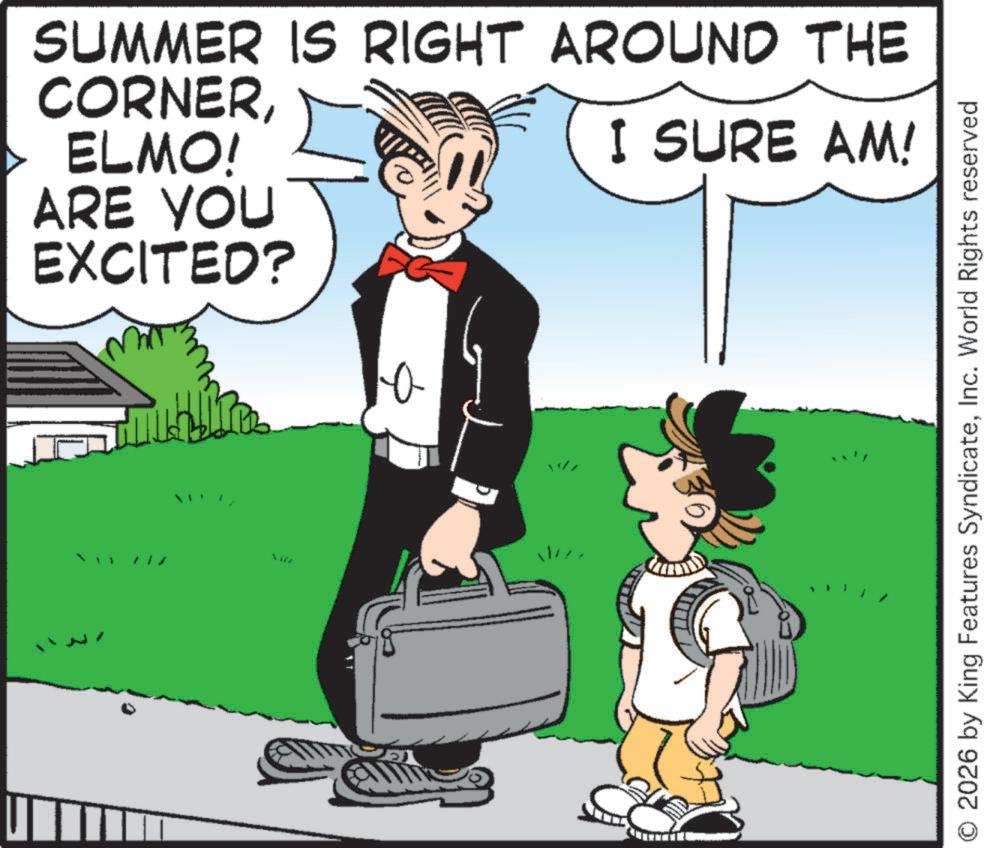 Animated cartoon OCR: SUMMER IS RIGHT AROUND THE CORNERELMO! ARE YOU EXCITED? I SURE AM! O 2026 by King Features SyndicateInc. World Rights reserved SUMMER IS RIGHT AROUND THE CORNERELMO ! ARE YOU EXCITED ? I SURE AM ! O 2026 by King Features SyndicateInc. World Rights reserved