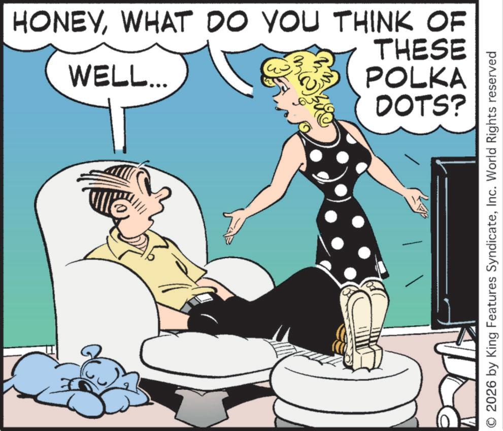 Photo caption OCR: HONEYWHAT DO YOU THINK OF WELL... THESE POLKA DOTS? 2026 by King Features SyndicateInc. World Rights reserved HONEYWHAT DO YOU THINK OF WELL ... THESE POLKA DOTS ? 2026 by King Features SyndicateInc. World Rights reserved