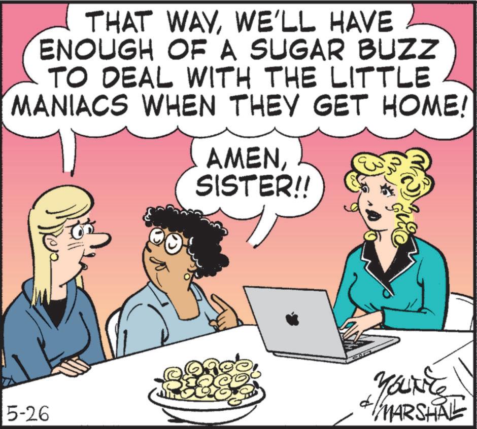 Comic book OCR: THAT WAYWE'LL HAVE ENOUGH OF A SUGAR BUZZ TO DEAL WITH THE LITTLE MANIACS WHEN THEY GET HOME! AMENSISTER!! 5-26 d Your MARSHAL THAT WAYWE'LL HAVE ENOUGH OF A SUGAR BUZZ TO DEAL WITH THE LITTLE MANIACS WHEN THEY GET HOME ! AMENSISTER !! 5-26 d Your MARSHAL