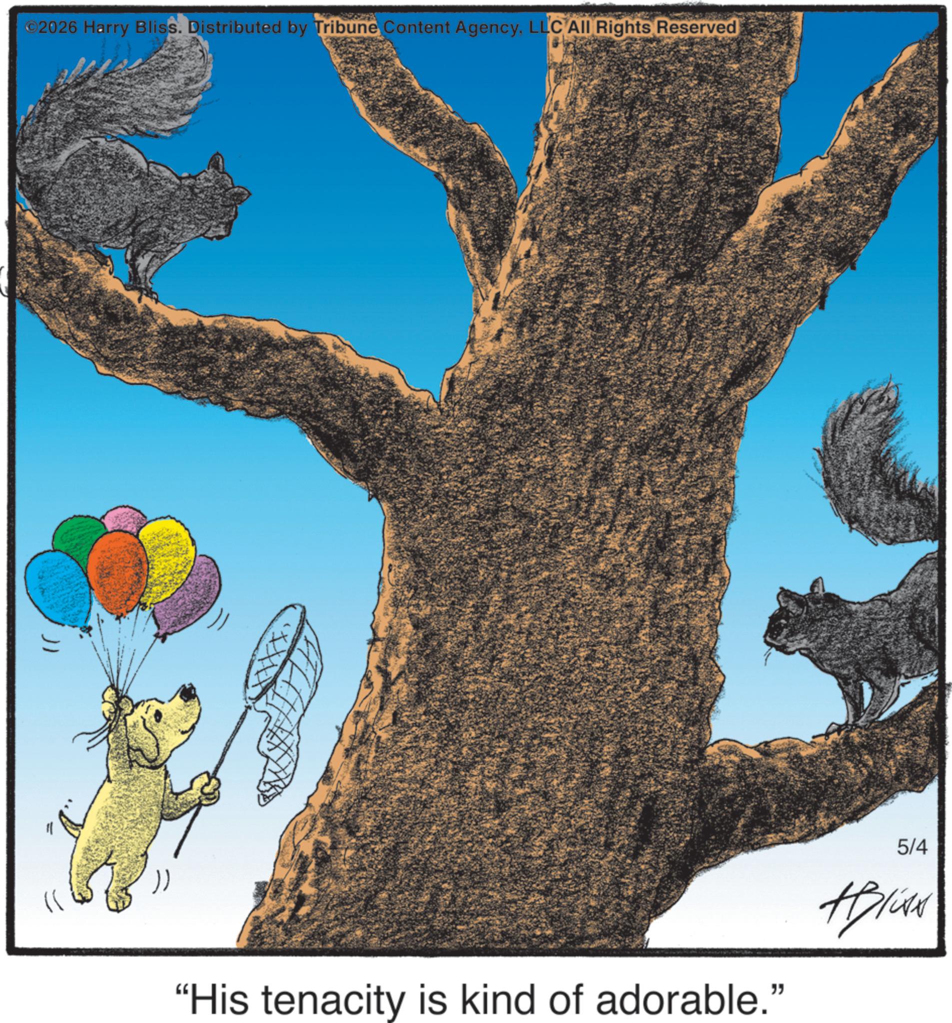 Fiction OCR: ©2026 Harry Bliss. Distributed by Tribune Content AgencyLLC All Rights Reserved "His tenacity is kind of adorable." 5/4 Alive © 2026 Harry Bliss . Distributed by Tribune Content AgencyLLC All Rights Reserved " His tenacity is kind of adorable . " 5/4 Alive
