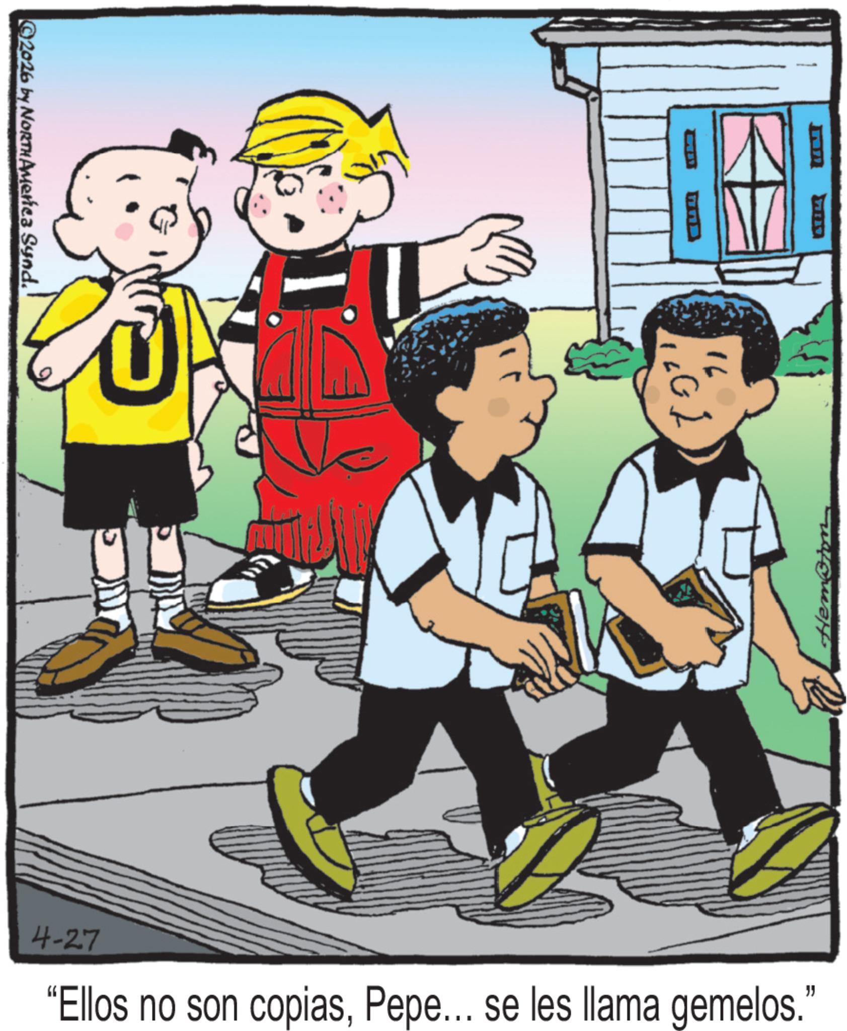 Comics OCR: 2026 by NORTHAMenca Synd." 16 GI Hem "Ellos no son copiasPepe... se les llama gemelos." " 4-27 2026 by NORTHAMenca Synd . " 16 GI Hem " Ellos no son copiasPepe ... se les llama gemelos . " " 4-27