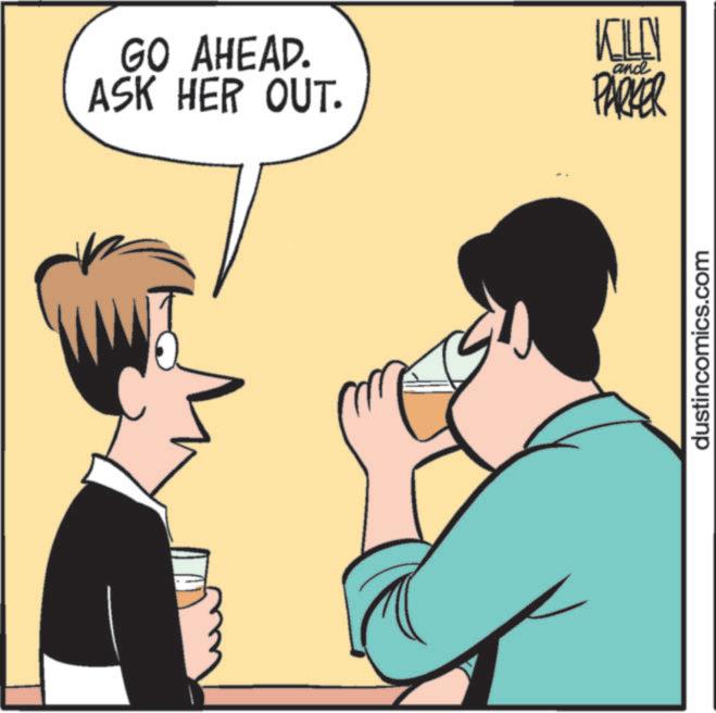 Graphics OCR: GO AHEAD. ASK HER OUT. KILLN PARKER and dustincomics.com GO AHEAD . ASK HER OUT . KILLN PARKER and dustincomics.com