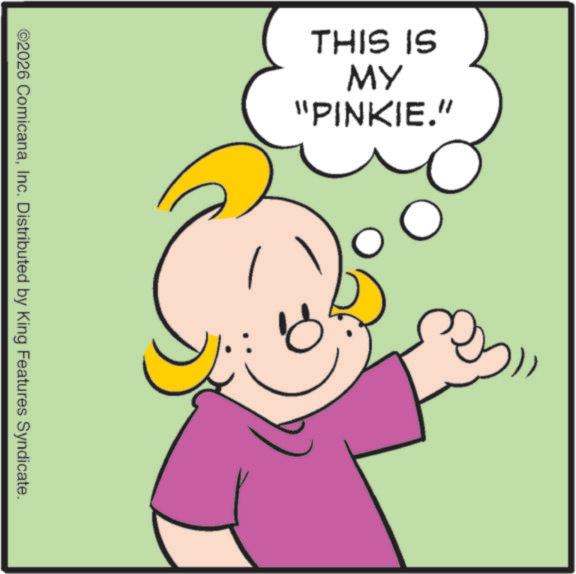 Animation OCR: THIS IS MY "PINKIE." ©2026 ComicanaInc. Distributed by King Features Syndicate. THIS IS MY " PINKIE . " © 2026 ComicanaInc. Distributed by King Features Syndicate .