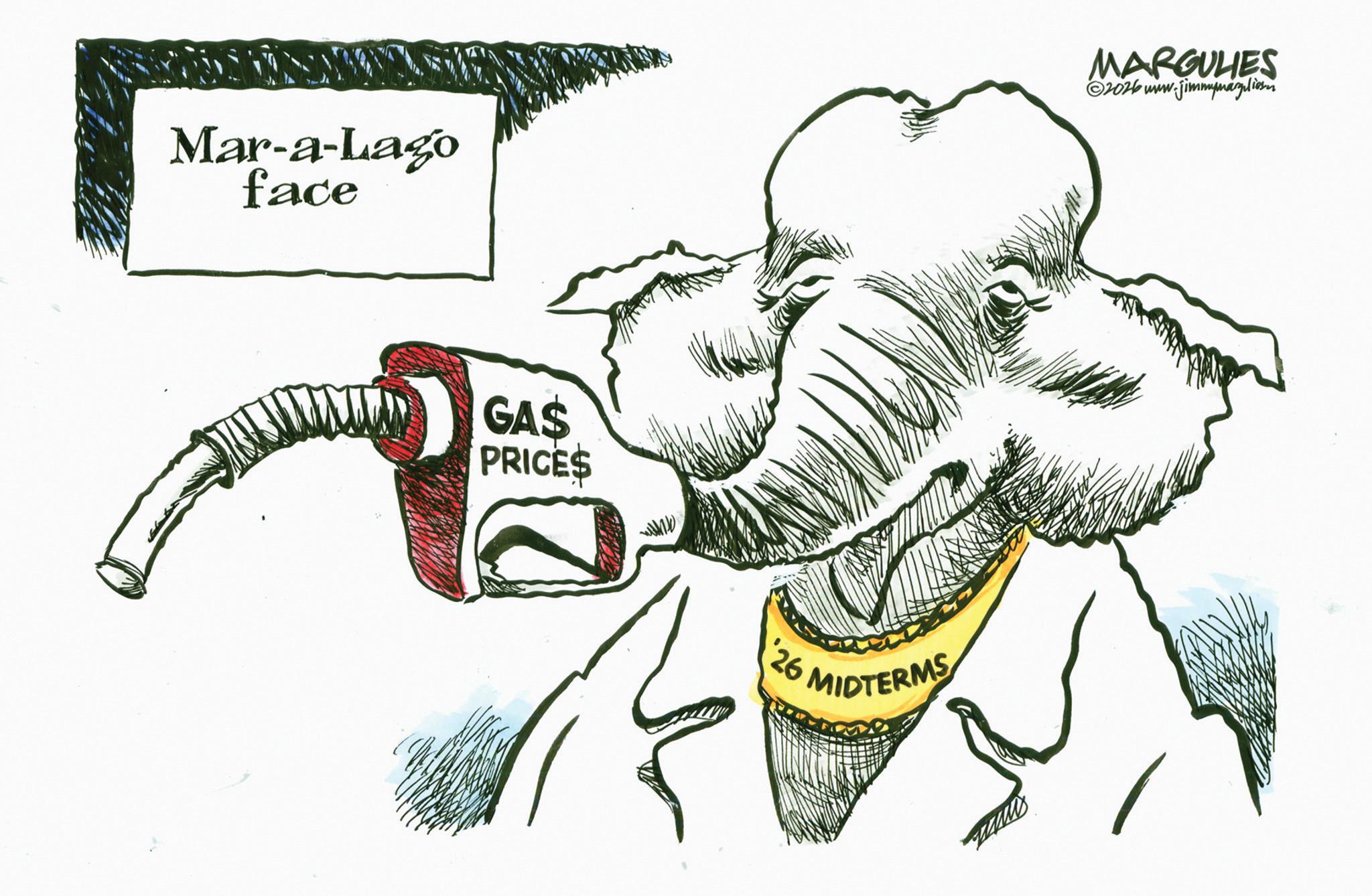 Clip art OCR: Mar-a-Lago face GA$ PRICES 26 MIDTERMS MARGULIES ©2026 www. w-jimmypmargilian Mar - a - Lago face GA $ PRICES 26 MIDTERMS MARGULIES © 2026 www . w - jimmypmargilian