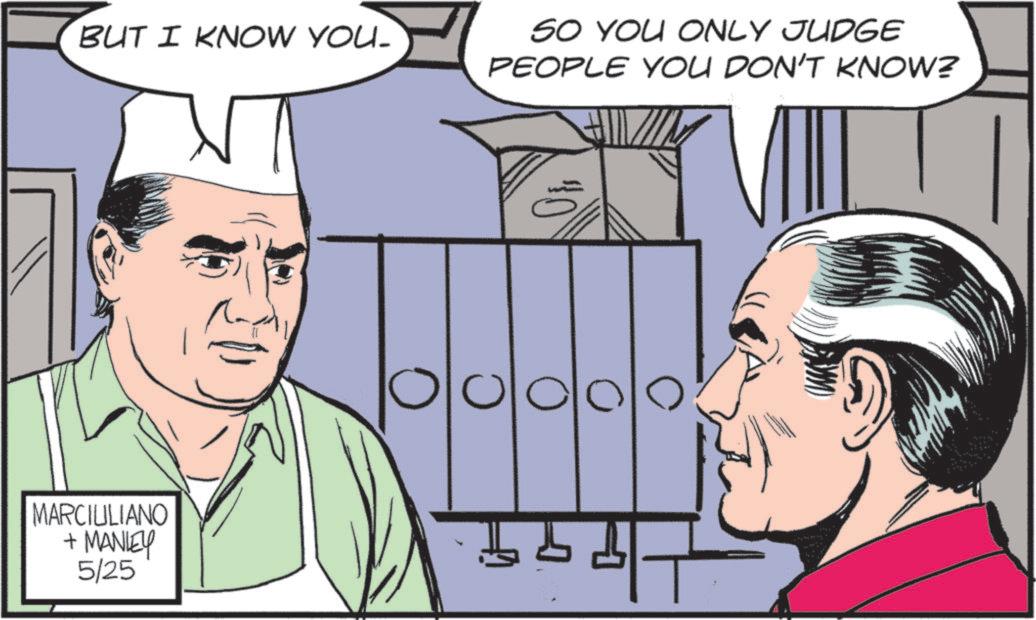 Comic book OCR: BUT I KNOW YOU SO YOU ONLY JUDGE PEOPLE YOU DON'T KNOW? MARCIULIANO + MANLEY 5/25 C ? BUT I KNOW YOU SO YOU ONLY JUDGE PEOPLE YOU DON'T KNOW ? MARCIULIANO + MANLEY 5/25 C ?