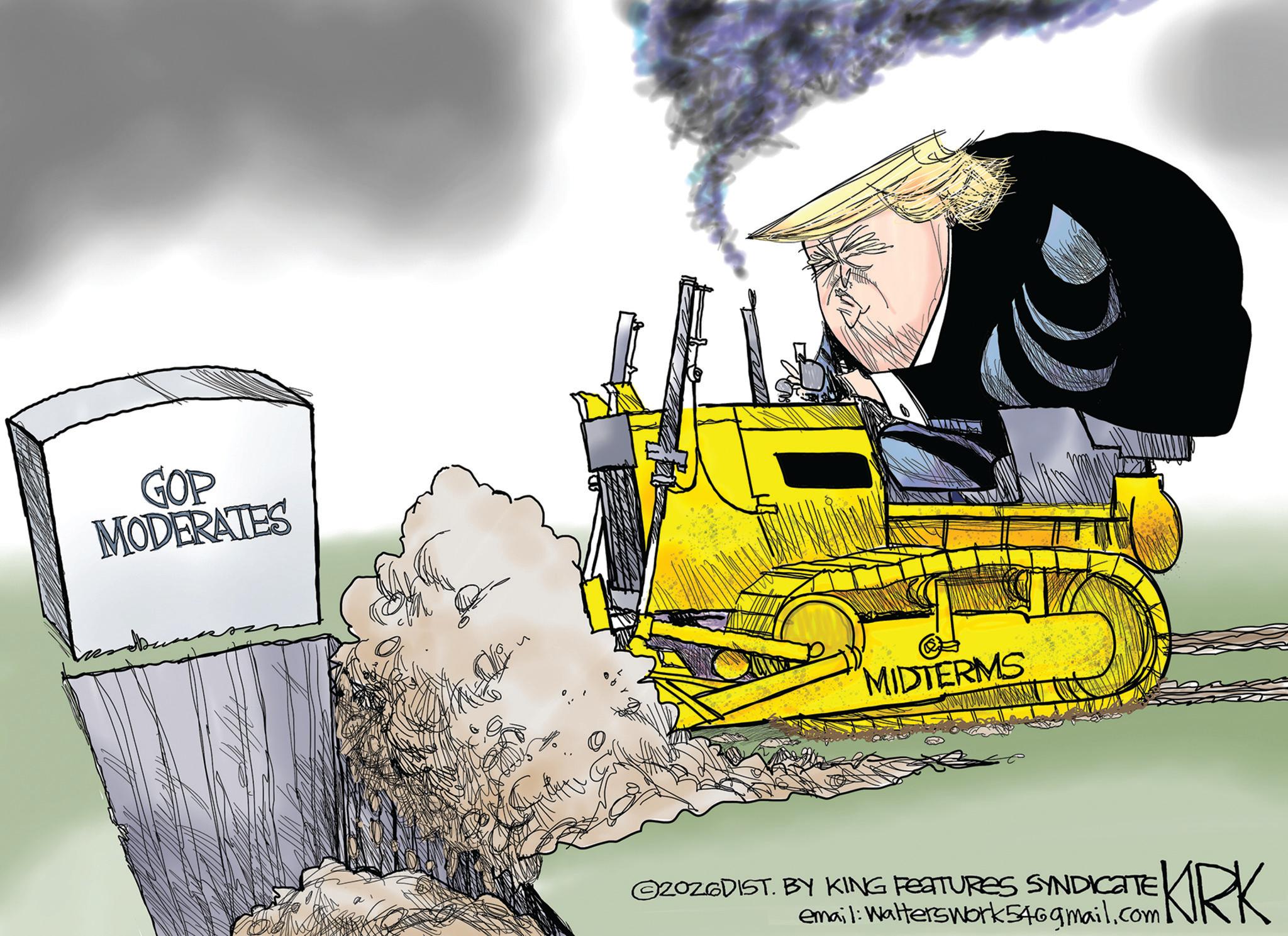 Fiction OCR: GOP MODERATES MIDTERMS ©2026DIST. BY KING FEATURES SYNDICATE email: Walters work 546gmail.com KIRK GOP MODERATES MIDTERMS © 2026DIST . BY KING FEATURES SYNDICATE email : Walters work 546gmail.com KIRK