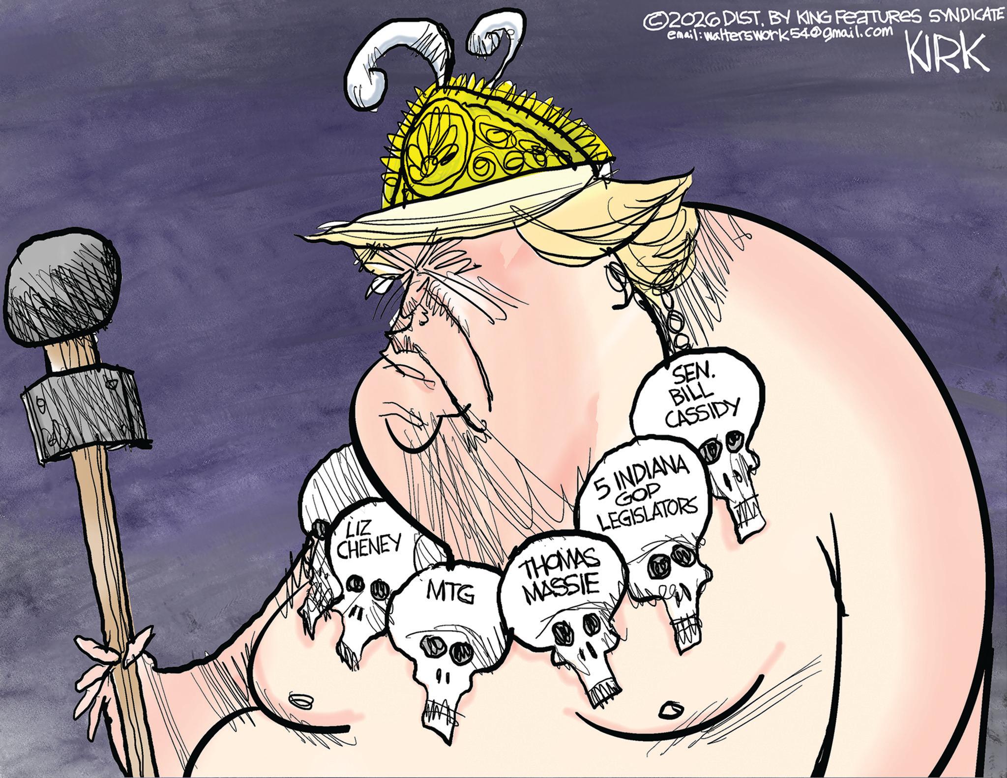 Animated cartoon OCR: LIZ CHENEY 2026DISTBY KING FEATURES SYNDICATE email:walterswork54@gmail.com KIRK SEN. BILL CASSIDY 5 INDIANA GOP LEGISLATORS THOMAS MTG MASSIE LIZ CHENEY 2026DISTBY KING FEATURES SYNDICATE email : walterswork54@gmail.com KIRK SEN . BILL CASSIDY 5 INDIANA GOP LEGISLATORS THOMAS MTG MASSIE
