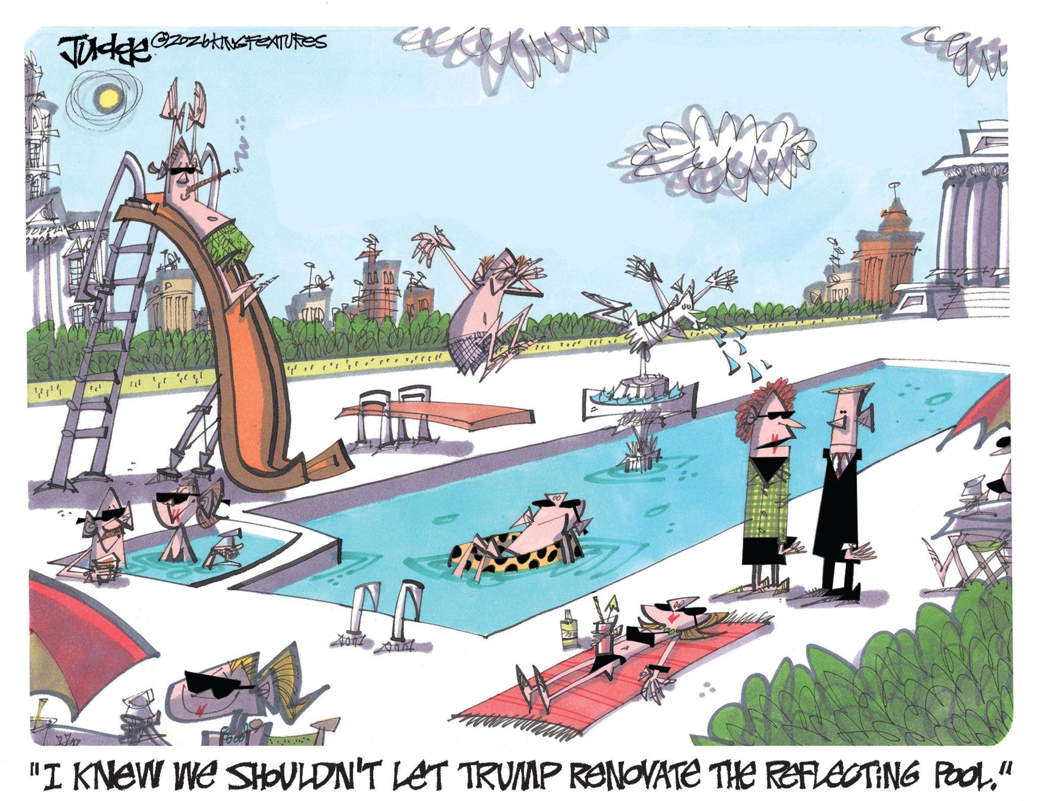 Animated cartoon OCR: AD "I KNEW WE SHOULDN'T LET TRUMP RENOVATE THE REFLECTING POOL." 171 ??? ???? ?? 23 ?? M Judas@zozbKINGTEXTURES J PA AD " I KNEW WE SHOULDN'T LET TRUMP RENOVATE THE REFLECTING POOL . " 171 ??? ???? ?? 23 ?? M Judas @ zozbKINGTEXTURES J PA