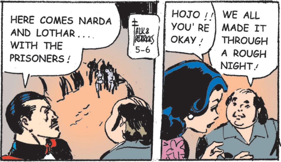 Animated cartoon OCR: !! A HOJO ! WE ALL HERE COMES NARDA I YOU'RE MADE IT ALK & AND LOTHAR.... REDERICKS OKAY ! THROUGH WITH THE 5-6 A ROUGH PRISONERS! NIGHT! !! A HOJO ! WE ALL HERE COMES NARDA I YOU'RE MADE IT ALK & AND LOTHAR .... REDERICKS OKAY ! THROUGH WITH THE 5-6 A ROUGH PRISONERS ! NIGHT !