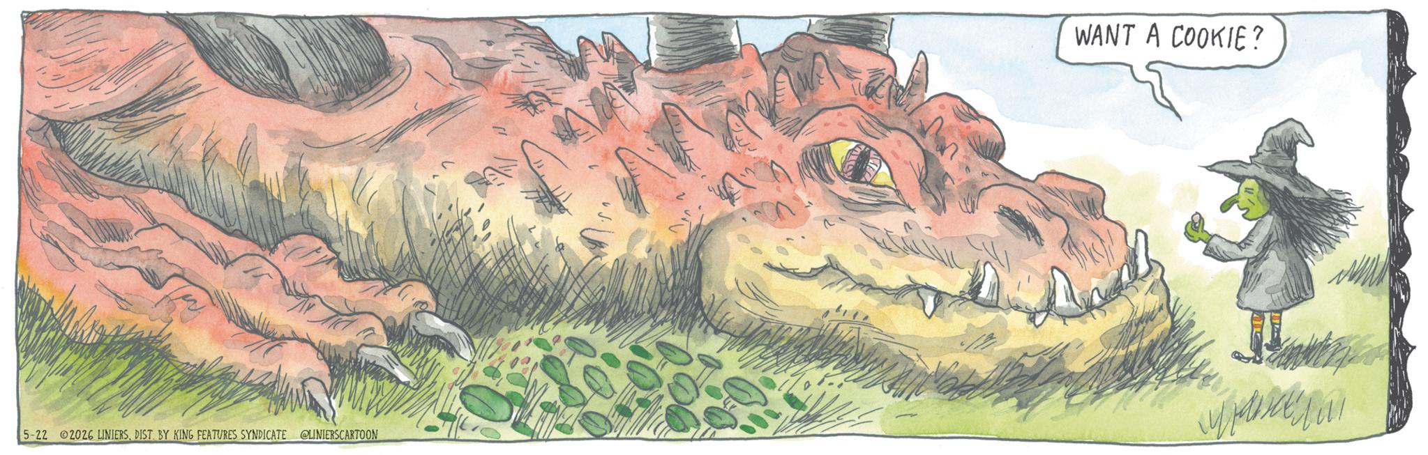 Animated cartoon OCR: WANT A COOKIE? 5-22 2026 LINIERSDIST. BY KING FEATURES SYNDICATE @LINIERSCARTOON ???? WANT A COOKIE ? 5-22 2026 LINIERSDIST . BY KING FEATURES SYNDICATE @LINIERSCARTOON ????