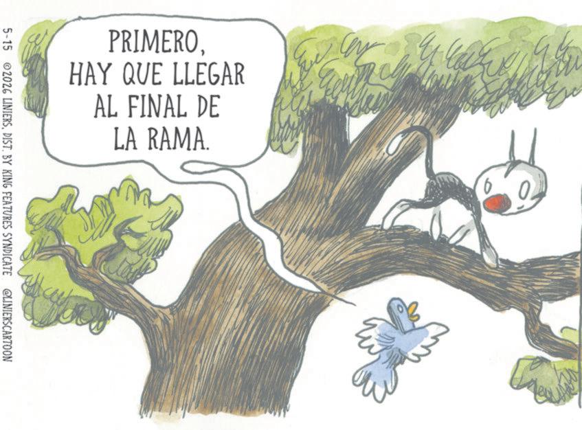 Fiction OCR: ???? W PRIMEROHAY QUE LLEGAR AL FINAL DE LA RAMA. 5-15 2026 LINIERSDIST. BY KING FEATURES SYNDICATE @LINIERSCARTOON ???? W PRIMEROHAY QUE LLEGAR AL FINAL DE LA RAMA . 5-15 2026 LINIERSDIST . BY KING FEATURES SYNDICATE @LINIERSCARTOON