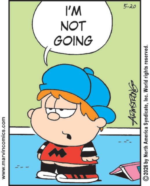 Clip art OCR: www.marvincomics.com GOING NOT I'M 5-20 ARMSTRONG ©2026 by North America SyndicateInc. World rights reserved. www.marvincomics.com GOING NOT I'M 5-20 ARMSTRONG © 2026 by North America SyndicateInc. World rights reserved .
