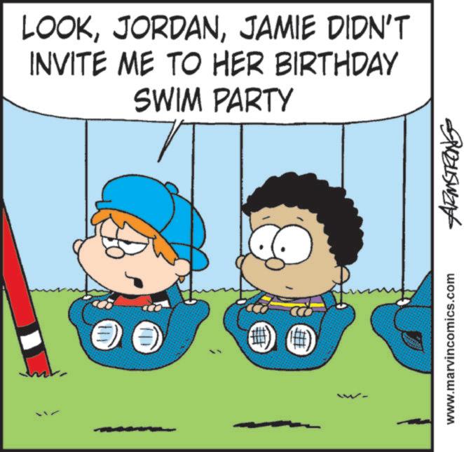 Pleased OCR: LOOKJAMIE DIDN'T INVITE ME TO HER BIRTHDAY SWIM PARTY ? funny www.marvincomics.com Buswe LOOKJAMIE DIDN'T INVITE ME TO HER BIRTHDAY SWIM PARTY ? funny www.marvincomics.com Buswe