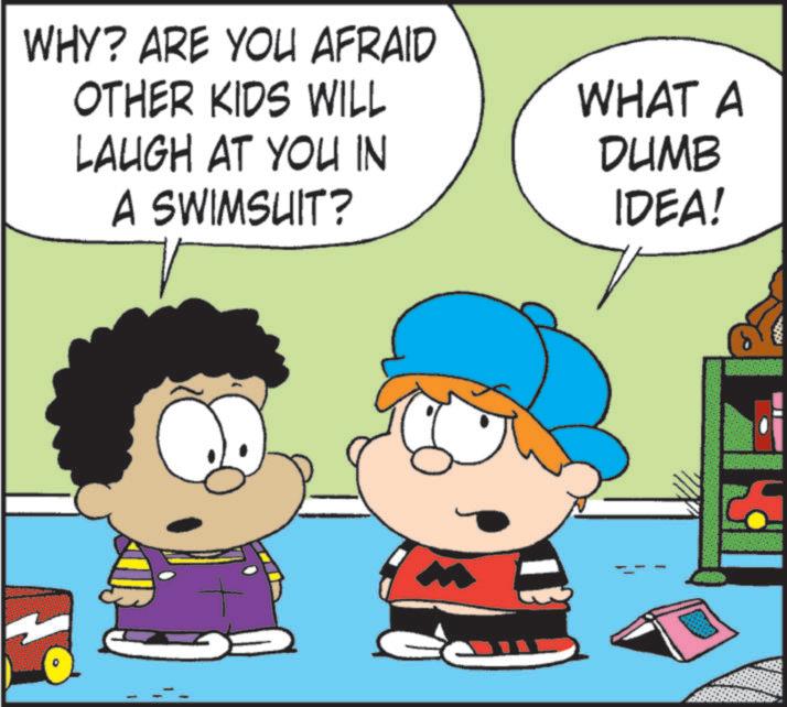 Animation OCR: WHY? ARE YOU AFRAID OTHER KIDS WILL LAUGH AT YOU IN A SWIMSUIT? WHAT A DUMB IDEA! 1 WHY ? ARE YOU AFRAID OTHER KIDS WILL LAUGH AT YOU IN A SWIMSUIT ? WHAT A DUMB IDEA ! 1
