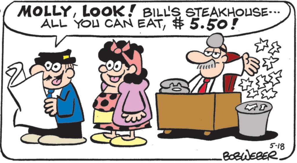 Fictional character OCR: MOLLYLOOK! BILL'S STEAKHOUSE... ALL YOU CAN EAT$5.50! 5-18 BOBWEBER MOLLYLOOK ! BILL'S STEAKHOUSE ... ALL YOU CAN EAT$ 5.50 ! 5-18 BOBWEBER