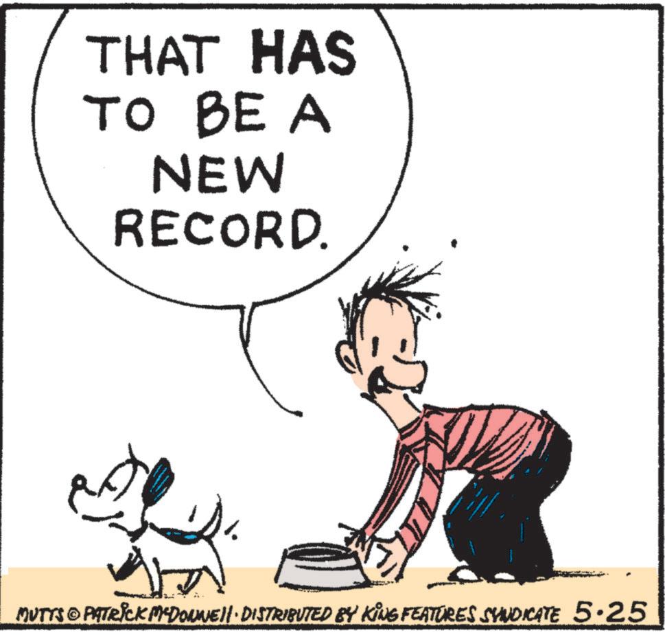 Photo caption OCR: THAT HAS TO BE A NEW RECORD. MUTTS © PATRICK MYDONNE DISTRIBUTED BY KING FEATURES SYNDICATE 5.25 THAT HAS TO BE A NEW RECORD . MUTTS © PATRICK MYDONNE DISTRIBUTED BY KING FEATURES SYNDICATE 5.25