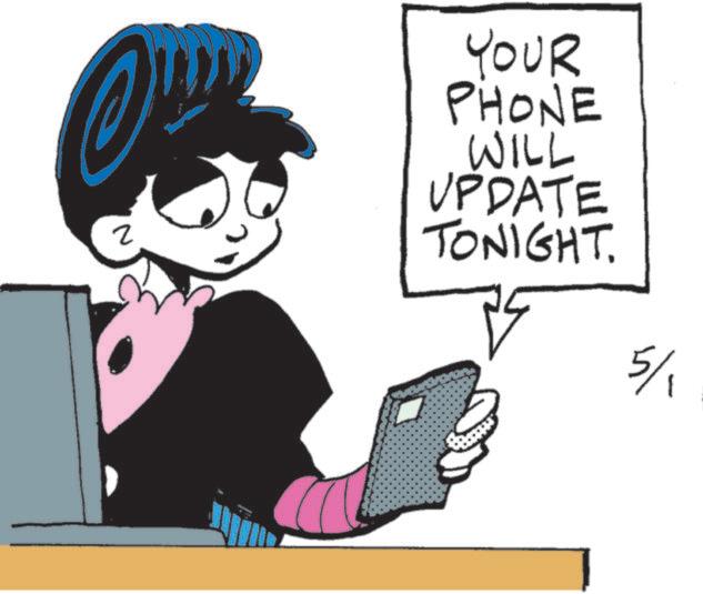 Fictional character OCR: ? YOUR PHONE WILL UPDATE TONIGHT. 5/ ? YOUR PHONE WILL UPDATE TONIGHT . 5 /
