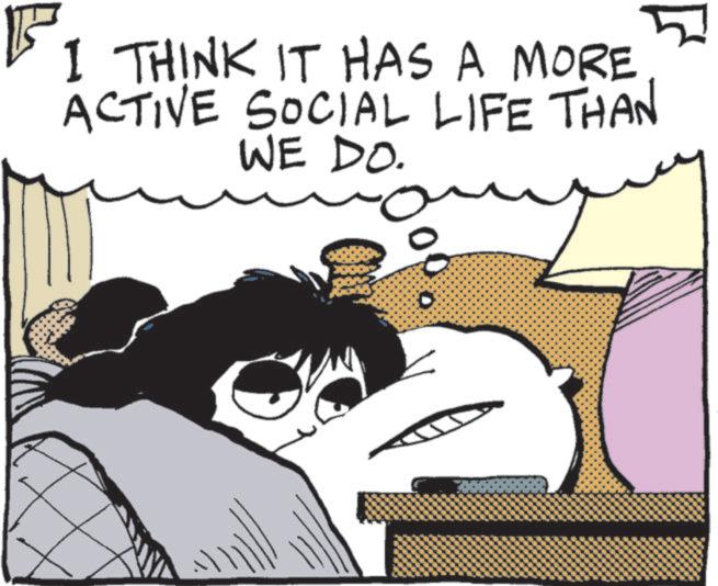 Comic book OCR: I THINK IT HAS A MORE ACTIVE SOCIAL LIFE THAN WE DO. I THINK IT HAS A MORE ACTIVE SOCIAL LIFE THAN WE DO .