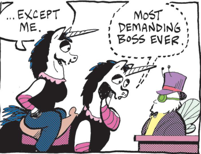 Animated cartoon OCR: ? EXCEPT ME. MOST DEMANDING BOSS EVER. ? EXCEPT ME . MOST DEMANDING BOSS EVER .